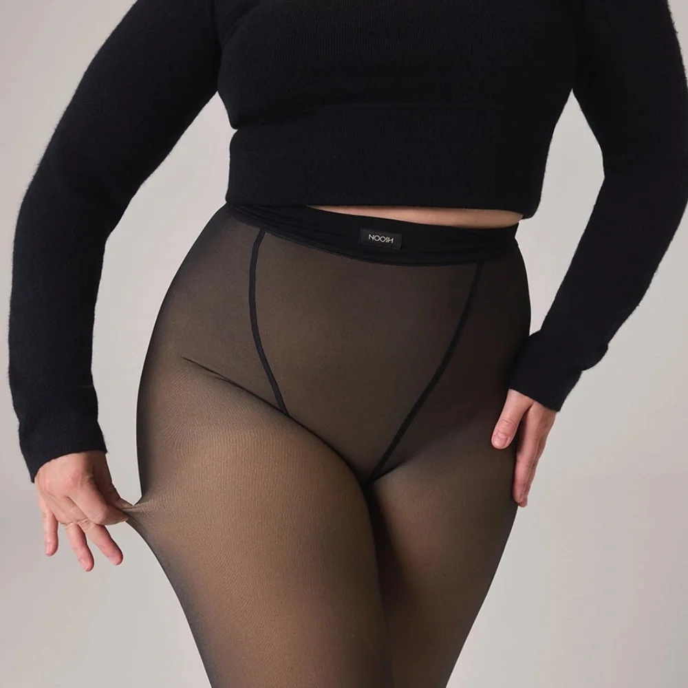 Noosh Toast Fleece-Lined Sheer Illusion Tights XS/S Medium Black